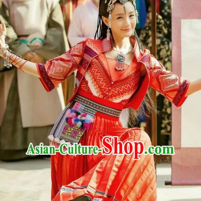 Chinese Ancient Young Lady Costume Traditional National Minority Dress for Women