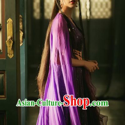 Chinese Ancient Peri Costume Traditional Princess Purple Dress for Women