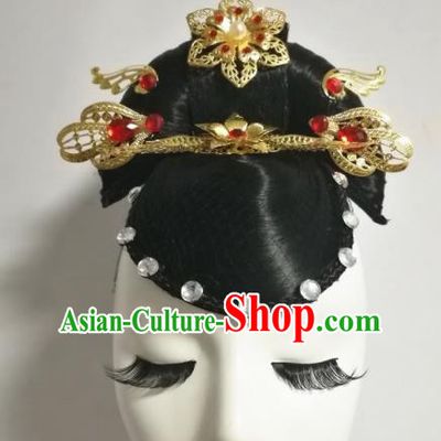 Chinese Traditional Classical Dance Hair Accessories Folk Dance Wig and Headwear for Women