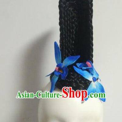 Chinese Traditional Classical Dance Headwear Folk Dance Wig and Orchid Hair Accessories for Women