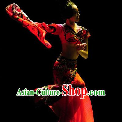 Chinese Traditional Folk Dance Red Costume Classical Dance Clothing for Women