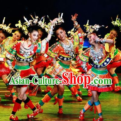 Chinese Traditional Miao Nationality Folk Dance Costume Classical Dance Clothing for Women