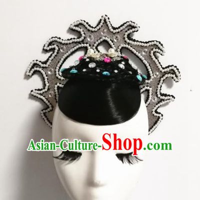 Chinese Traditional Classical Dance Headwear Folk Dance Wig and Hair Accessories for Women