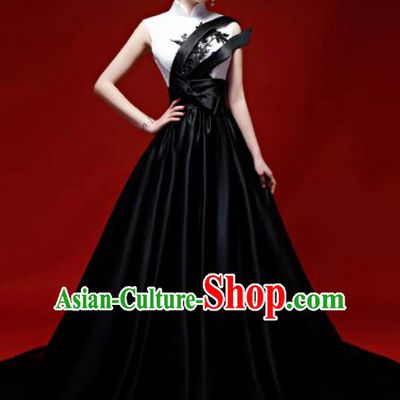 Top Grade Catwalks Black Full Dress Compere Chorus Costume for Women