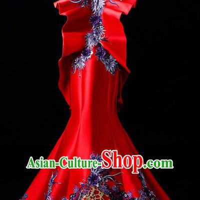 Top Grade Catwalks Red Full Dress Compere Chorus Costume for Women
