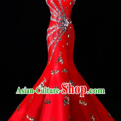 Top Grade Catwalks Sequins Red Full Dress Compere Chorus Costume for Women