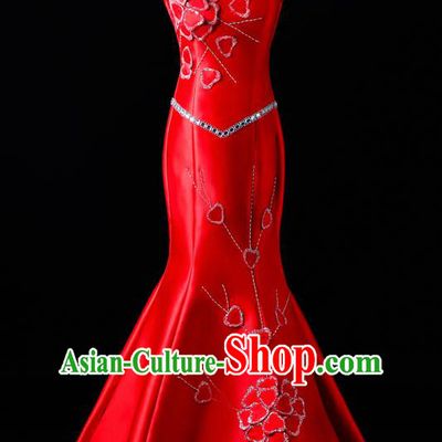 Top Grade Catwalks Diamante Red Full Dress Compere Chorus Costume for Women