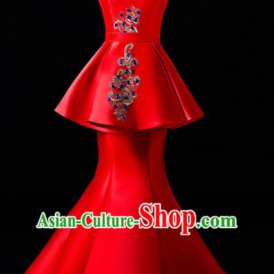 Top Grade Catwalks Red Full Dress Compere Chorus Costume for Women