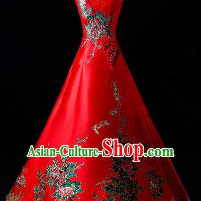 Top Grade Catwalks Red Strapless Full Dress Compere Chorus Costume for Women