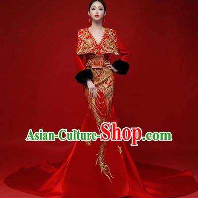 Top Grade Catwalks Red Trailing Full Dress Compere Chorus Costume for Women