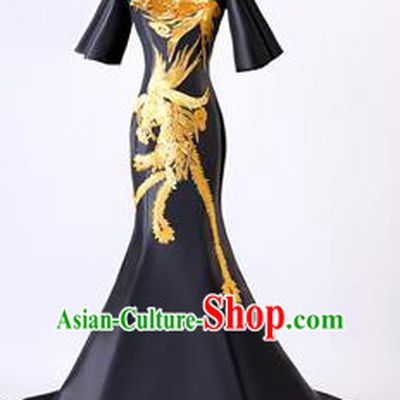 Chinese Traditional Phoenix Pattern Full Dress Compere Chorus Costume for Women