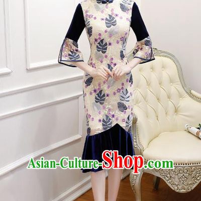 Chinese Traditional Full Dress Cheongsam Compere Costume for Women
