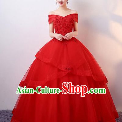 Top Grade Wedding Red Veil Dress Compere Costume for Women