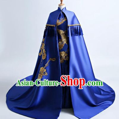 Chinese Traditional Embroidered Dragon Full Dress Compere Chorus Costume for Women