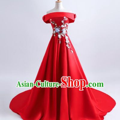Top Grade Catwalks Red Trailing Full Dress Compere Chorus Costume for Women