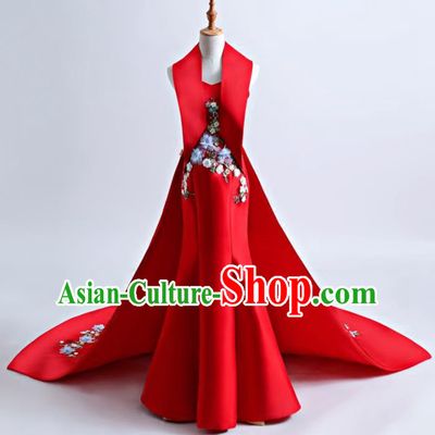 Top Grade Catwalks Red Mermaid Full Dress Compere Chorus Costume for Women