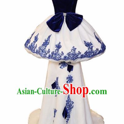 Top Grade Catwalks White Trailing Full Dress Compere Chorus Costume for Women