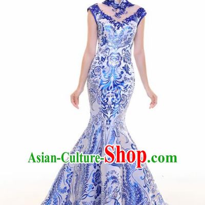 Chinese Traditional Cheongsam Full Dress Compere Chorus Costume for Women