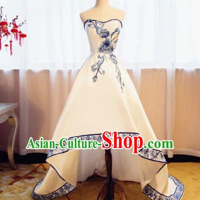 Chinese Traditional Embroidered Peony Full Dress Compere Chorus Costume for Women
