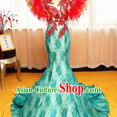 Chinese Traditional Catwalks Embroidered Cheongsam Compere Chorus Costume for Women