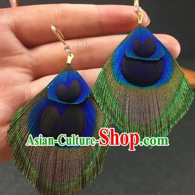 Chinese National Earrings Peacock Feather Earrings for Women
