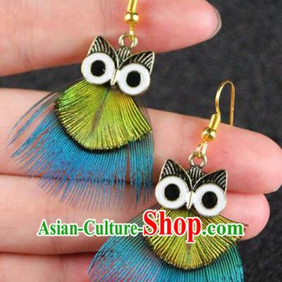 Chinese National Earrings Feather Owl Earrings for Women