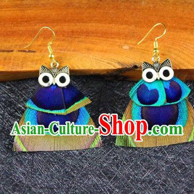 Chinese National Earrings Traditional Feather Owl Earrings for Women
