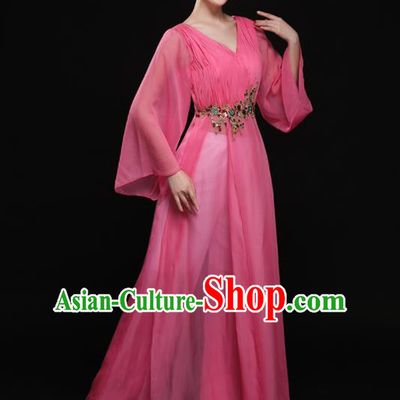 Chinese Traditional Classical Dance Pink Clothing Folk Dance Umbrella Dance Costume for Women