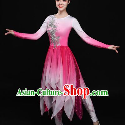 Chinese Traditional Classical Dance Fan Dance Pink Dress Umbrella Dance Costume for Women