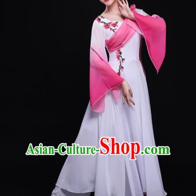 Chinese Traditional Classical Dance White Dress Umbrella Dance Costume for Women