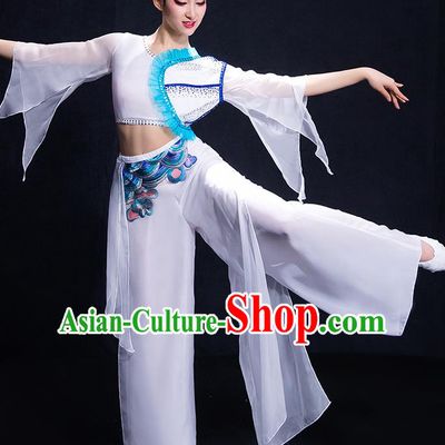 Chinese Traditional Classical Dance Fan Dance White Dress Umbrella Dance Costume for Women