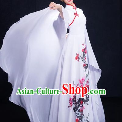 Chinese Traditional Classical Dance White Dress Umbrella Dance Costume for Women