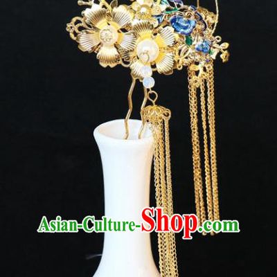 Chinese Traditional Hair Accessories Ancient Tassel Step Shake Blueing Hairpins for Women