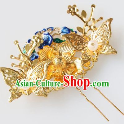 Chinese Traditional Hair Accessories Ancient Butterfly Hair Clip Blueing Hairpins for Women