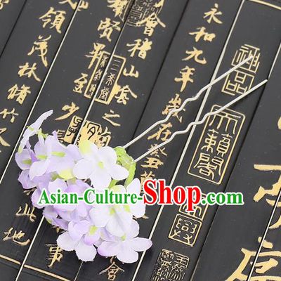 Chinese Traditional Hair Accessories Ancient Tang Dynasty Purple Flowers Hairpins for Women