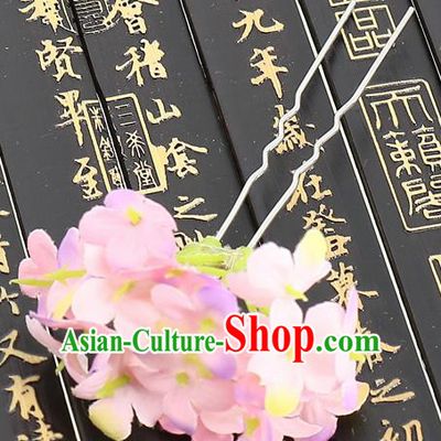 Chinese Traditional Hair Accessories Ancient Tang Dynasty Pink Flowers Hairpins for Women
