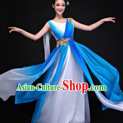 Professional Chorus Costumes Modern Dance Compere Blue Dress for Women