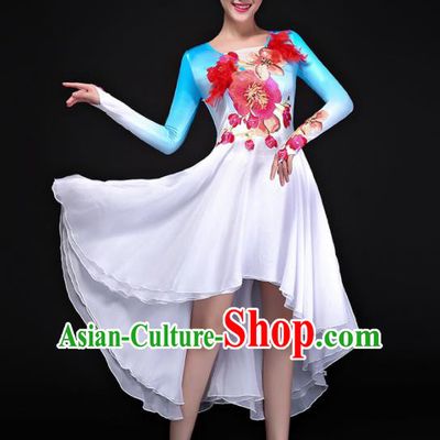 Professional Chorus Costumes Modern Dance Folk Dance Compere Blue Dress for Women