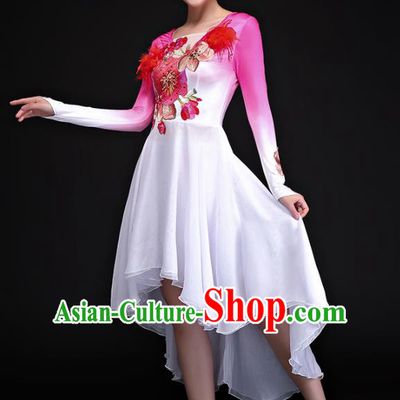 Professional Chorus Costumes Modern Dance Folk Dance Compere Pink Dress for Women