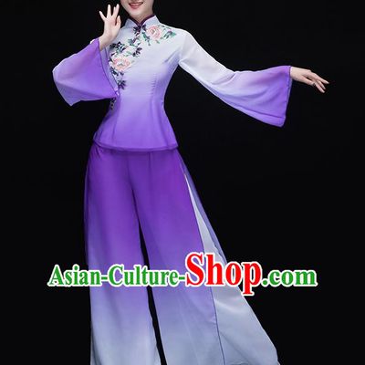 Chinese Traditional Folk Dance Yangko Purple Clothing Classical Fan Dance Costume for Women