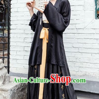 Chinese Traditional Song Dynasty Black Costume Ancient Young Lady Embroidered Hanfu Dress for Women