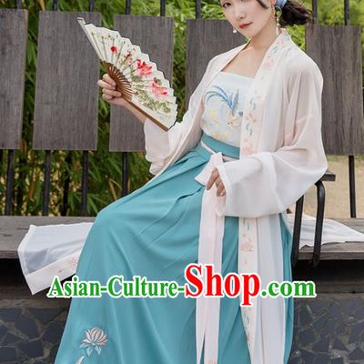 Chinese Traditional Song Dynasty Costume Ancient Young Lady Embroidered Hanfu Dress for Women