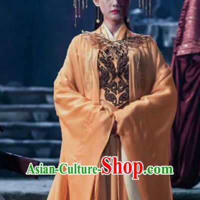 Chinese Ancient Empress Hanfu Dress Queen Embroidered Costumes and Headpiece for Women