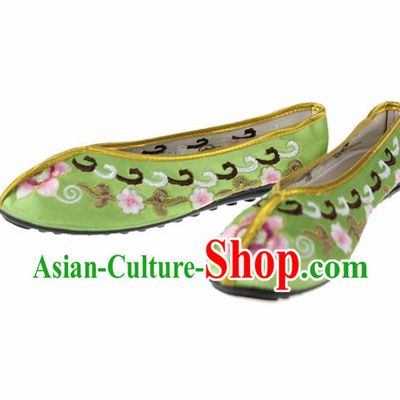 Asian Chinese Traditional Green Blood Stained Shoes Ancient Embroidered Shoes for Women