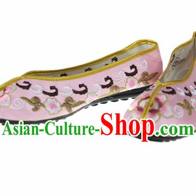 Asian Chinese Traditional Pink Blood Stained Shoes Ancient Embroidered Shoes for Women