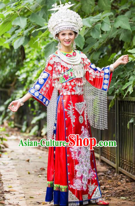 Traditional Chinese Miao Nationality Dance Clothing Hmong Ethnic Minority Costumes and Headwear
