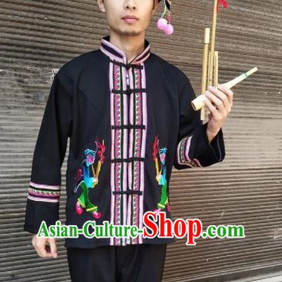 Chinese Traditional Miao Nationality Male Costume Hmong Embroidered Clothing for Men
