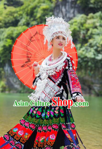 Traditional Chinese Miao Nationality Dance Clothing Hmong Ethnic Minority Costumes and Headwear