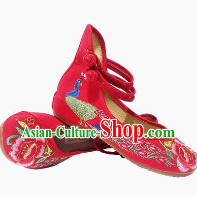 Asian Chinese Traditional Red Shoes Ancient Hanfu Embroidered Shoes for Women