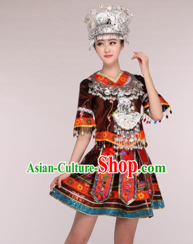 Traditional Chinese Miao Nationality Dance Clothing Hmong Ethnic Minority Costumes and Headwear